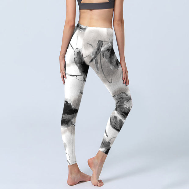 Buddha Stones Watercolor Rose Pattern Print Gym Leggings Women's Yoga Pants