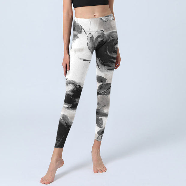 Buddha Stones Watercolor Rose Pattern Print Gym Leggings Women's Yoga Pants