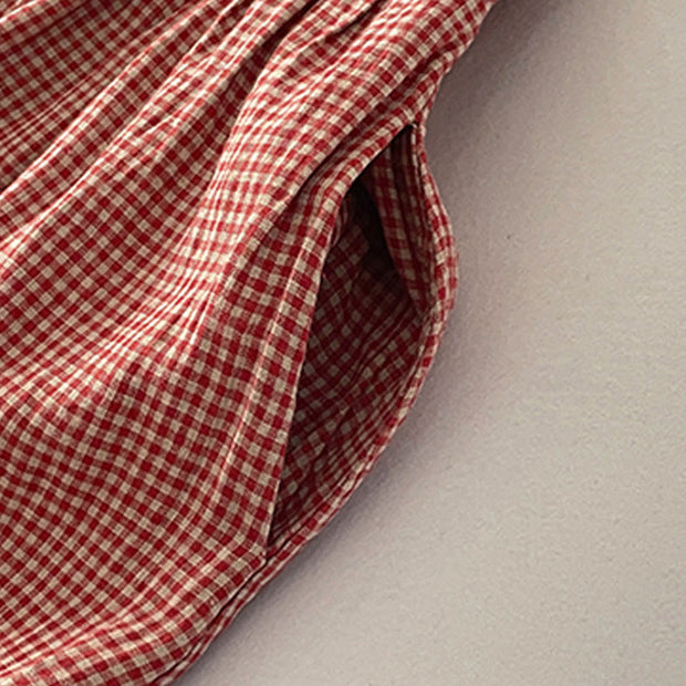 Buddha Stones Casual Plain Handmade Plaid Midi Dress Cotton Sleeveless Dress With Pockets