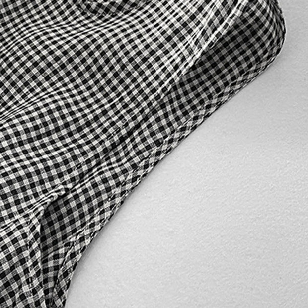 Buddha Stones Casual Plain Handmade Plaid Midi Dress Cotton Sleeveless Dress With Pockets
