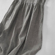 Buddha Stones Casual Plain Handmade Plaid Midi Dress Cotton Sleeveless Dress With Pockets