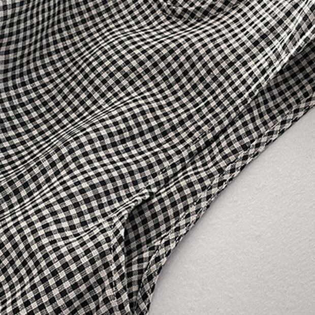 Buddha Stones Casual Plain Handmade Plaid Midi Dress Cotton Sleeveless Dress With Pockets