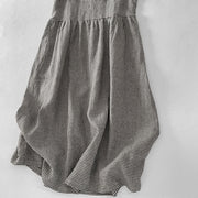 Buddha Stones Casual Plain Handmade Plaid Midi Dress Cotton Sleeveless Dress With Pockets