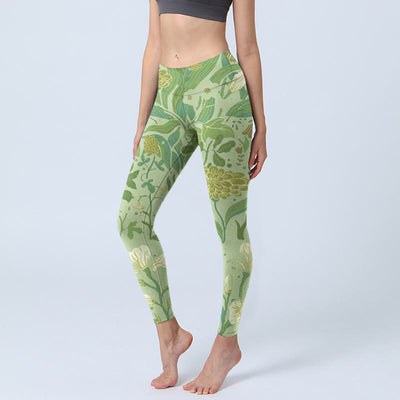 Buddha Stones Various Flower Leaves Pattern Print Gym Leggings Women's Yoga Pants
