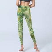 Buddha Stones Various Flower Leaves Pattern Print Gym Leggings Women's Yoga Pants