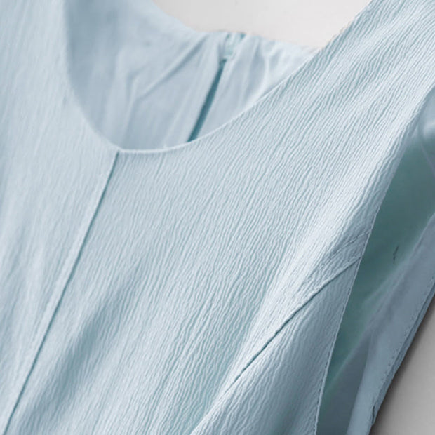 Buddha Stones Casual Plain Handmade Zipper Midi Dress Cotton Linen Sleeveless Dress
