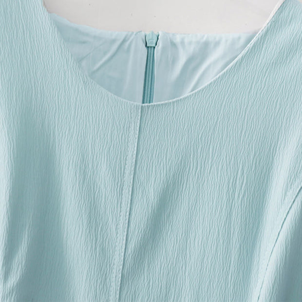 Buddha Stones Casual Plain Handmade Zipper Midi Dress Cotton Linen Sleeveless Dress