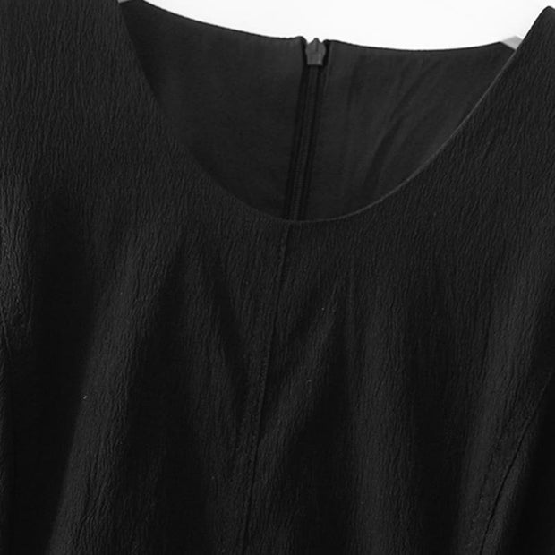 Buddha Stones Casual Plain Handmade Zipper Midi Dress Cotton Linen Sleeveless Dress