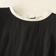 Buddha Stones Casual Stitching Color Handmade Button Design Midi Dress Polyester Sleeveless Dress With Pockets