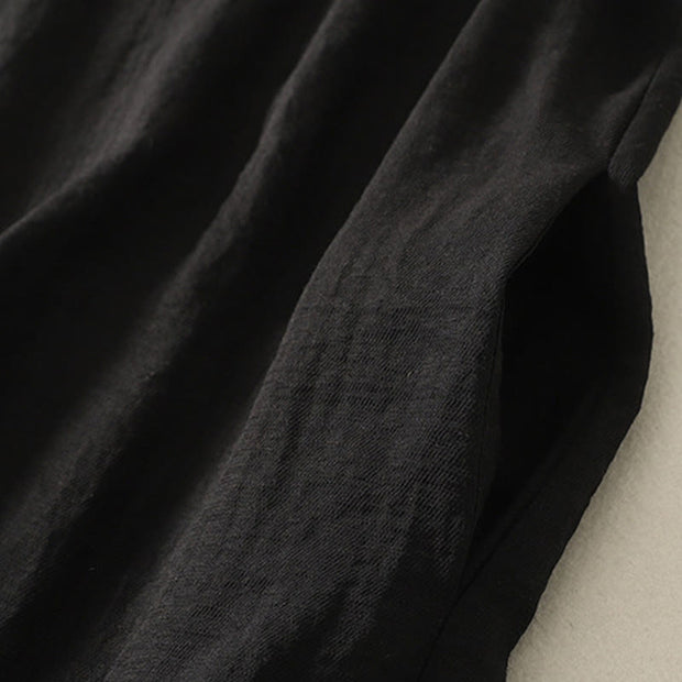 Buddha Stones Casual Stitching Color Handmade Button Design Midi Dress Polyester Sleeveless Dress With Pockets