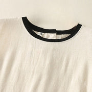 Buddha Stones Casual Stitching Color Handmade Button Design Midi Dress Polyester Sleeveless Dress With Pockets