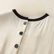 Buddha Stones Casual Stitching Color Handmade Button Design Midi Dress Polyester Sleeveless Dress With Pockets