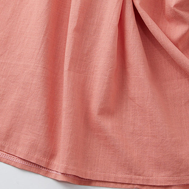 Buddha Stones Summer Casual Stitching Color Lace-up Design V-Neck Short Sleeve Midi Dress