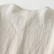 Buddha Stones Summer Casual Plain Design V-Neck Short Sleeve Cotton Linen Midi Dress With Pockets