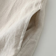 Buddha Stones Summer Casual Plain Design V-Neck Short Sleeve Cotton Linen Midi Dress With Pockets