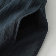 Buddha Stones Summer Casual Plain Design V-Neck Short Sleeve Cotton Linen Midi Dress With Pockets