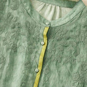 Buddha Stones Summer Casual Embroidered Stand Collar Design Three Quarter Sleeve Acrylic Midi Dress