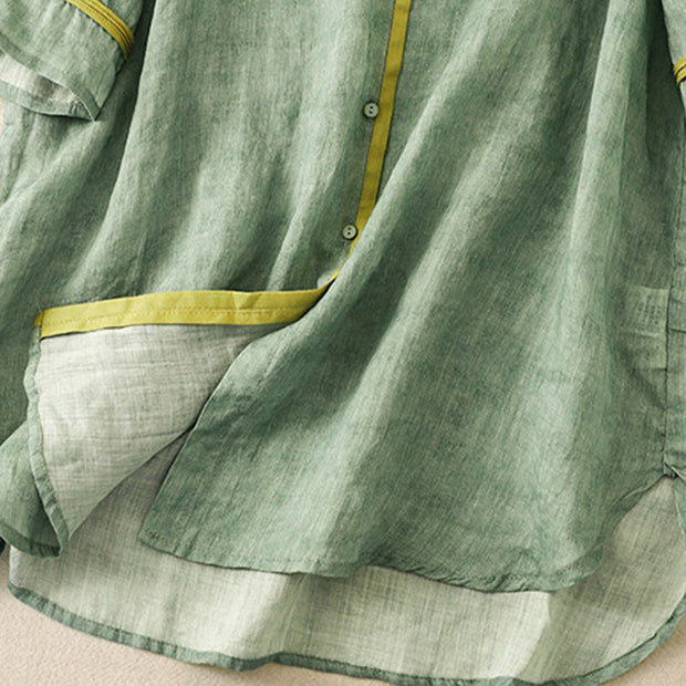 Buddha Stones Summer Casual Embroidered Stand Collar Design Three Quarter Sleeve Acrylic Midi Dress