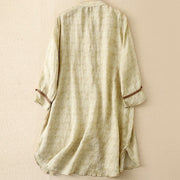 Buddha Stones Summer Casual Embroidered Stand Collar Design Three Quarter Sleeve Acrylic Midi Dress