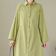 Buddha Stones Summer Casual Plain Buttons Stand Collar Design Three Quarter Sleeve Acrylic Cardigan Midi Dress With Pockets