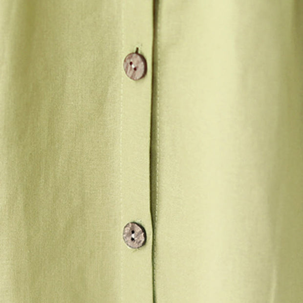 Buddha Stones Summer Casual Plain Buttons Stand Collar Design Three Quarter Sleeve Acrylic Cardigan Midi Dress With Pockets
