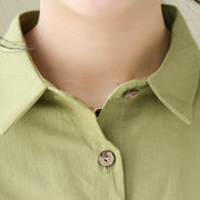 Buddha Stones Summer Casual Plain Buttons Stand Collar Design Three Quarter Sleeve Acrylic Cardigan Midi Dress With Pockets