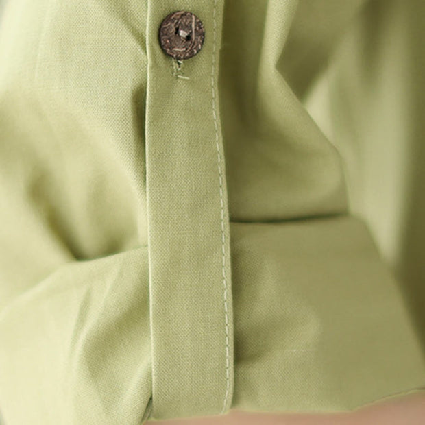Buddha Stones Summer Casual Plain Buttons Stand Collar Design Three Quarter Sleeve Acrylic Cardigan Midi Dress With Pockets