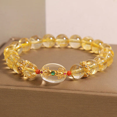 Buddha Stones Natural Golden Rutilated Quartz Beads Auspiciousness Bracelet