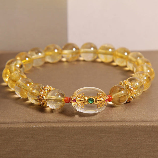 Buddha Stones Natural Golden Rutilated Quartz Beads Auspiciousness Bracelet