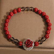 Buddha Stones Cinnabar Angora Red Shell Pearl Rose Petals Calm Bracelet