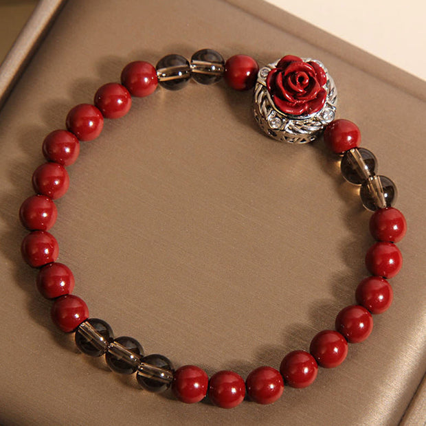 Buddha Stones Cinnabar Angora Red Shell Pearl Rose Petals Calm Bracelet