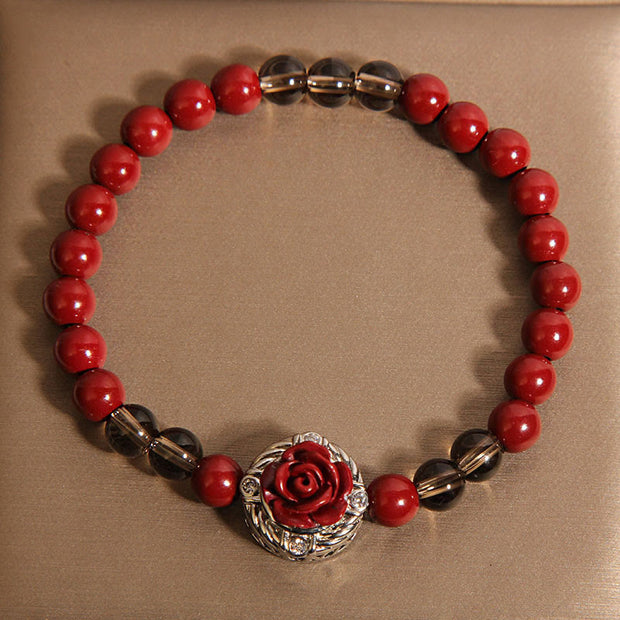Buddha Stones Cinnabar Angora Red Shell Pearl Rose Petals Calm Bracelet