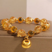 Buddha Stones Yellow Candy Agate Fu Character Blessing Bag Healing Bracelet
