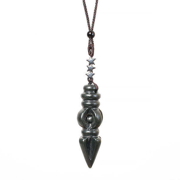 Buddha Stones Tibetan Hetian Cyan Jade Pestle Vajra Dorje Star Harmony Necklace Pendant