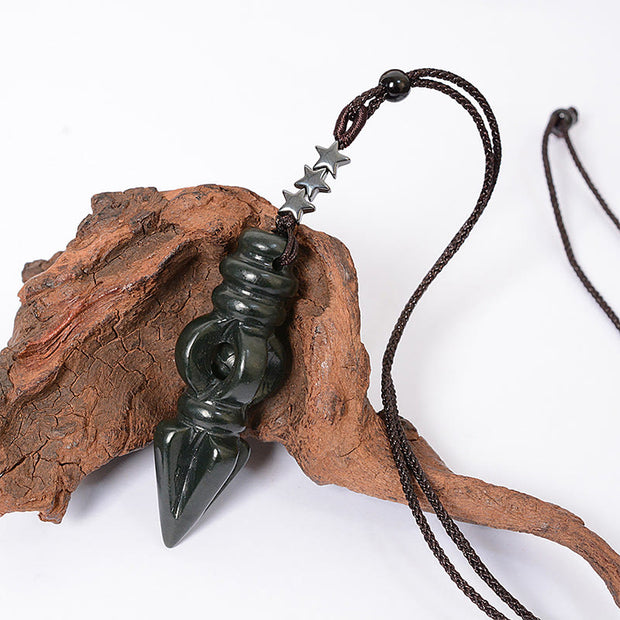Buddha Stones Tibetan Hetian Cyan Jade Pestle Vajra Dorje Star Harmony Necklace Pendant