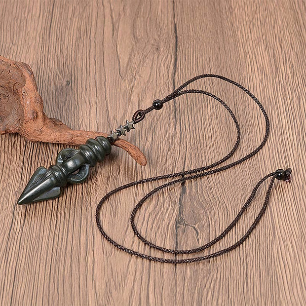 Buddha Stones Tibetan Hetian Cyan Jade Pestle Vajra Dorje Star Harmony Necklace Pendant