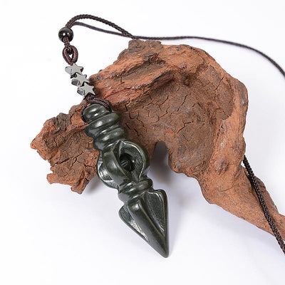 Buddha Stones Tibetan Hetian Cyan Jade Pestle Vajra Dorje Star Harmony Necklace Pendant