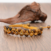 Buddha Stones Natural Tiger Eye Cinnabar Hand-woven Double Row Beads Protection Bracelet