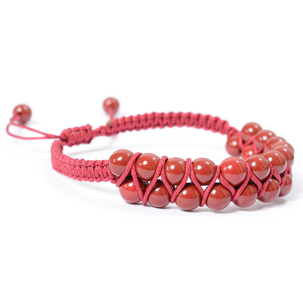 Buddha Stones Natural Tiger Eye Cinnabar Hand-woven Double Row Beads Protection Bracelet