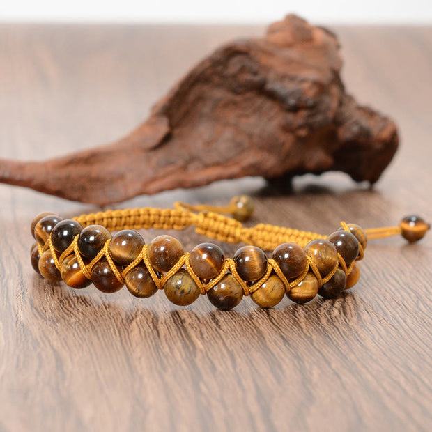 Buddha Stones Natural Tiger Eye Cinnabar Hand-woven Double Row Beads Protection Bracelet