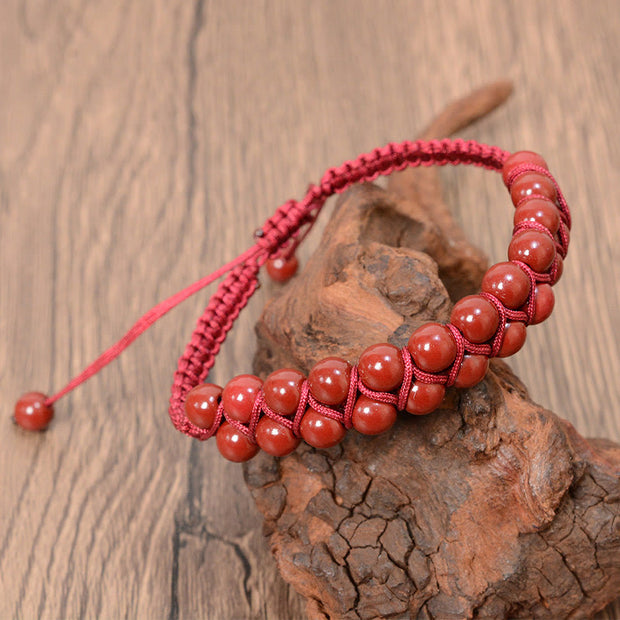 Buddha Stones Natural Tiger Eye Cinnabar Hand-woven Double Row Beads Protection Bracelet