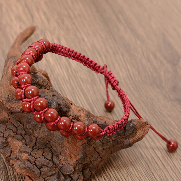 Buddha Stones Natural Tiger Eye Cinnabar Hand-woven Double Row Beads Protection Bracelet