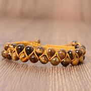 Buddha Stones Natural Tiger Eye Cinnabar Hand-woven Double Row Beads Protection Bracelet