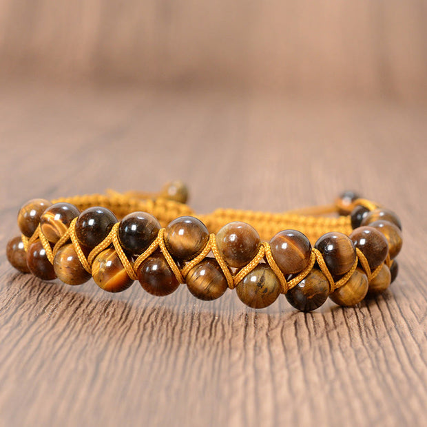 Buddha Stones Natural Tiger Eye Cinnabar Hand-woven Double Row Beads Protection Bracelet