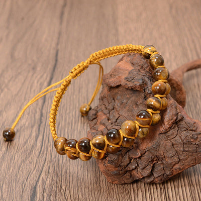 Buddha Stones Natural Tiger Eye Cinnabar Hand-woven Double Row Beads Protection Bracelet