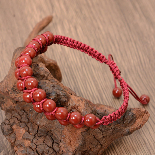 Buddha Stones Natural Tiger Eye Cinnabar Hand-woven Double Row Beads Protection Bracelet