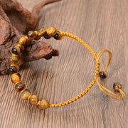 Buddha Stones Natural Tiger Eye Cinnabar Hand-woven Double Row Beads Protection Bracelet
