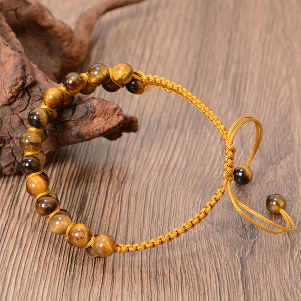 Buddha Stones Natural Tiger Eye Cinnabar Hand-woven Double Row Beads Protection Bracelet
