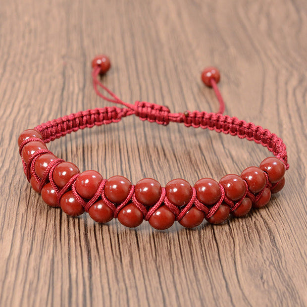 Buddha Stones Natural Tiger Eye Cinnabar Hand-woven Double Row Beads Protection Bracelet
