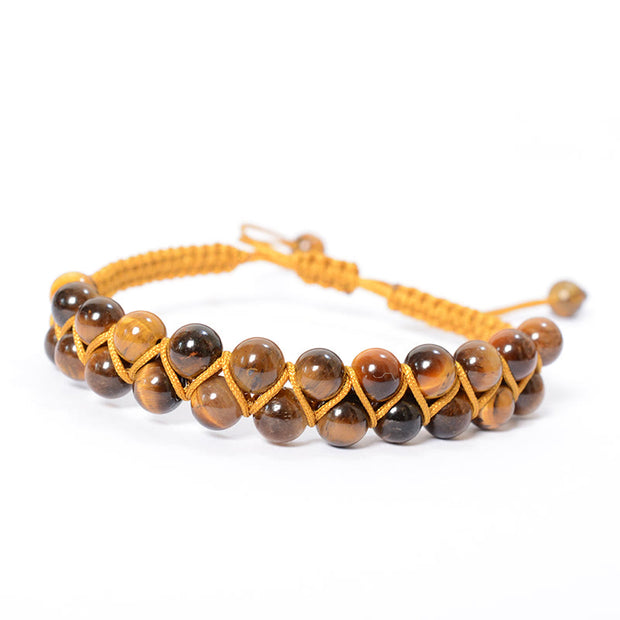 Buddha Stones Natural Tiger Eye Cinnabar Hand-woven Double Row Beads Protection Bracelet